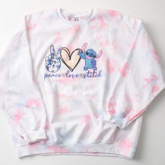 Gildan Tops - Peace Love Stitch Blue Pink Tie-Dye Sweatshirt